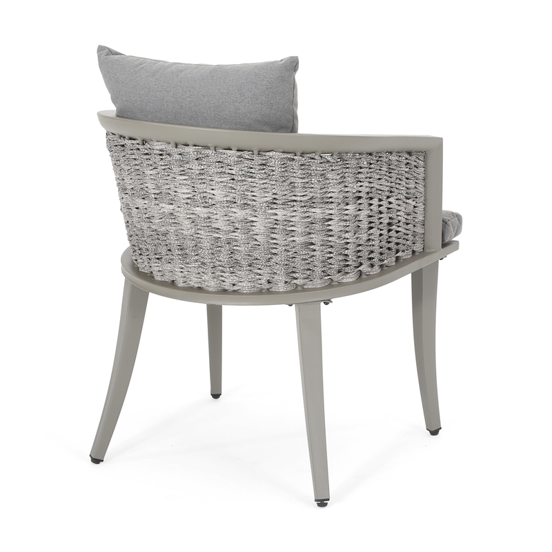 Ruble Accent Chair Set of 2- Gray Waterproof Fabric- Outdoor Rattan- Iron
