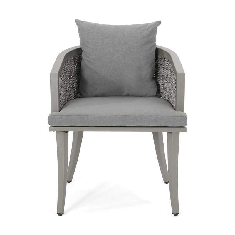 Ruble Accent Chair Set of 2- Gray Waterproof Fabric- Outdoor Rattan- Iron