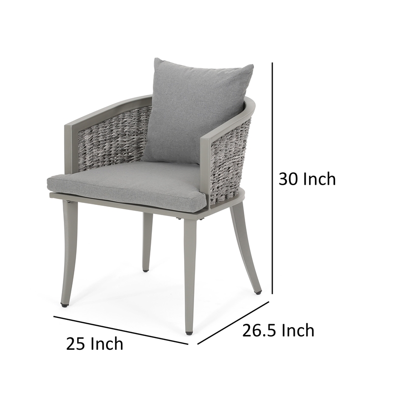 Ruble Accent Chair Set of 2- Gray Waterproof Fabric- Outdoor Rattan- Iron