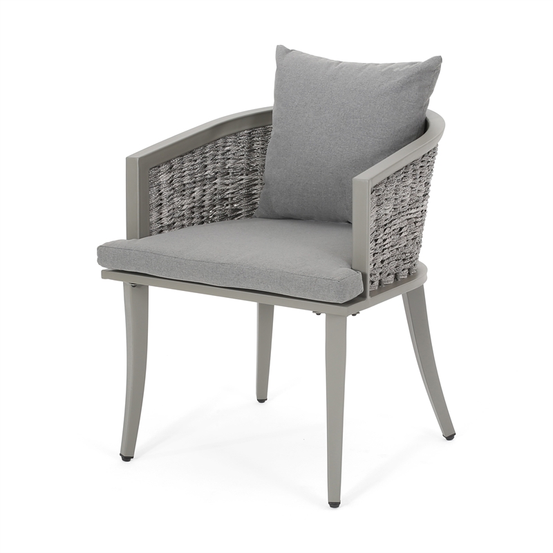 Ruble Accent Chair Set of 2- Gray Waterproof Fabric- Outdoor Rattan- Iron