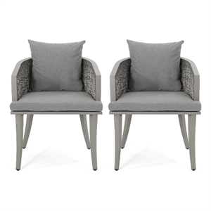 Ruble Accent Chair Set of 2- Gray Waterproof Fabric- Outdoor Rattan- Iron