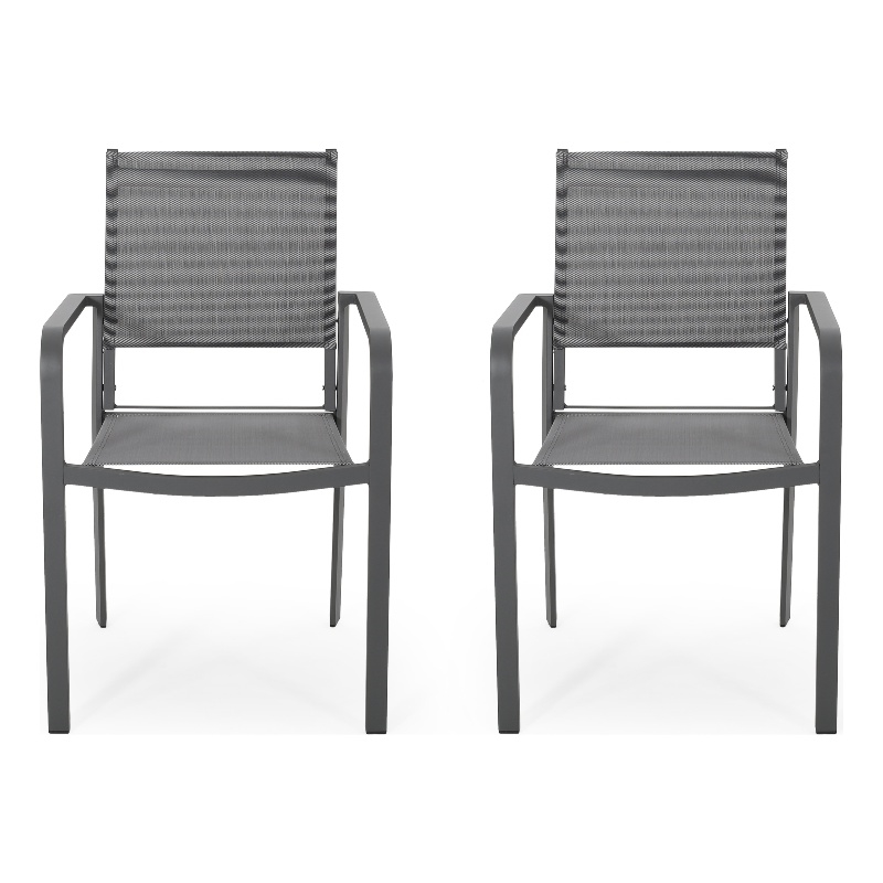 Arini Outdoor Dining Chair Set of 2- Dark Gray Metal Frame- Mesh Seat