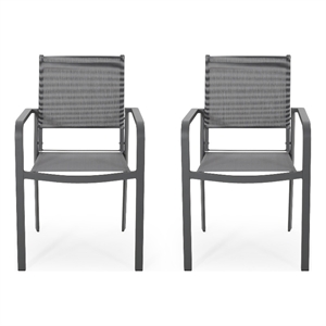 Arini Outdoor Dining Chair Set of 2- Dark Gray Metal Frame- Mesh Seat