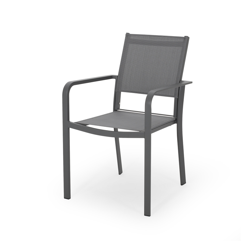 Arini Outdoor Dining Chair Set of 2- Dark Gray Metal Frame- Mesh Seat