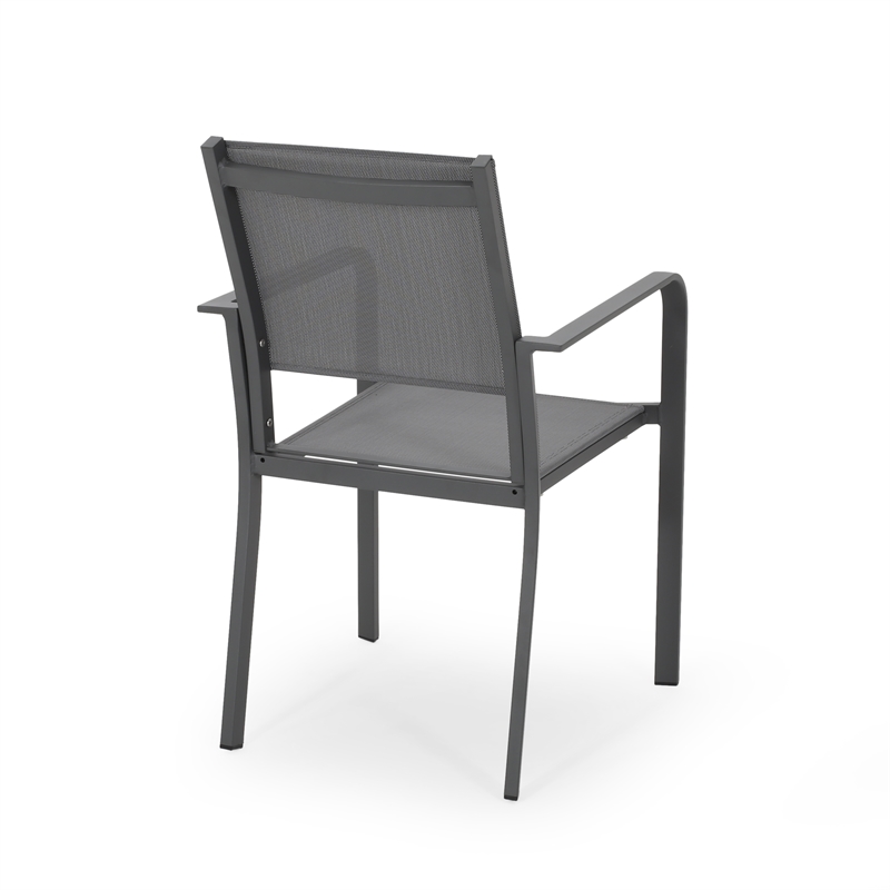 Arini Outdoor Dining Chair Set of 2- Dark Gray Metal Frame- Mesh Seat