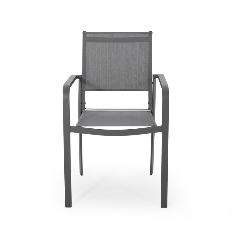 Arini Outdoor Dining Chair Set of 2- Dark Gray Metal Frame- Mesh Seat