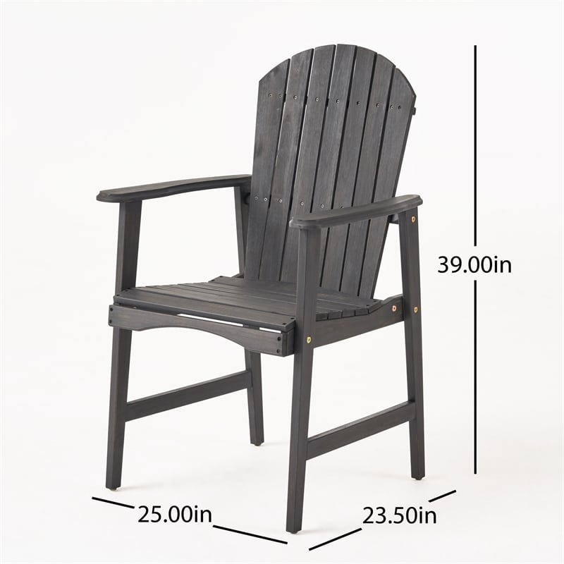 Pima Outdoor Dining Chair Set of 2- Adirondack Dark Gray Acacia Wood