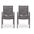 Teny Outdoor Dining Chair Set of 2- Dark Gray Metal. Woven Rope Seat Back