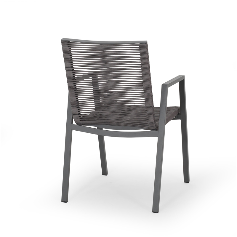 Teny Outdoor Dining Chair Set of 2- Dark Gray Metal. Woven Rope Seat Back