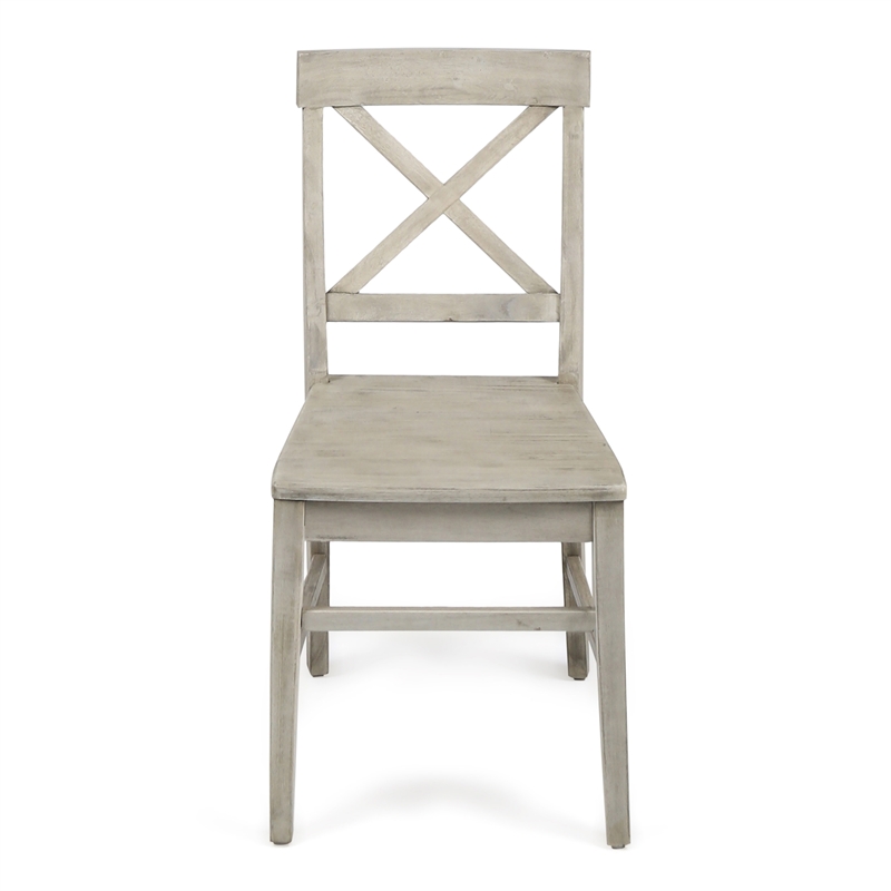 Ricks Dining Chair Set of 2- X Shape Back- Light Gray Acacia Wood Frame
