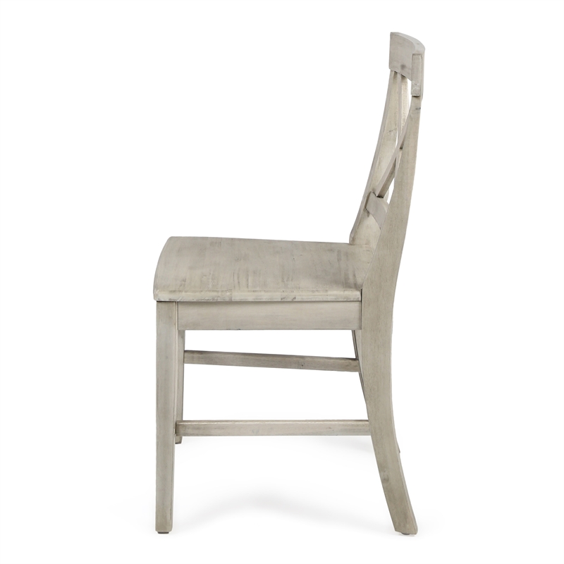 Ricks Dining Chair Set of 2- X Shape Back- Light Gray Acacia Wood Frame