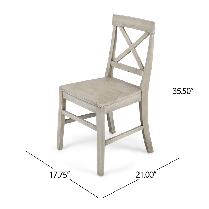 Ricks Dining Chair Set of 2- X Shape Back- Light Gray Acacia Wood Frame