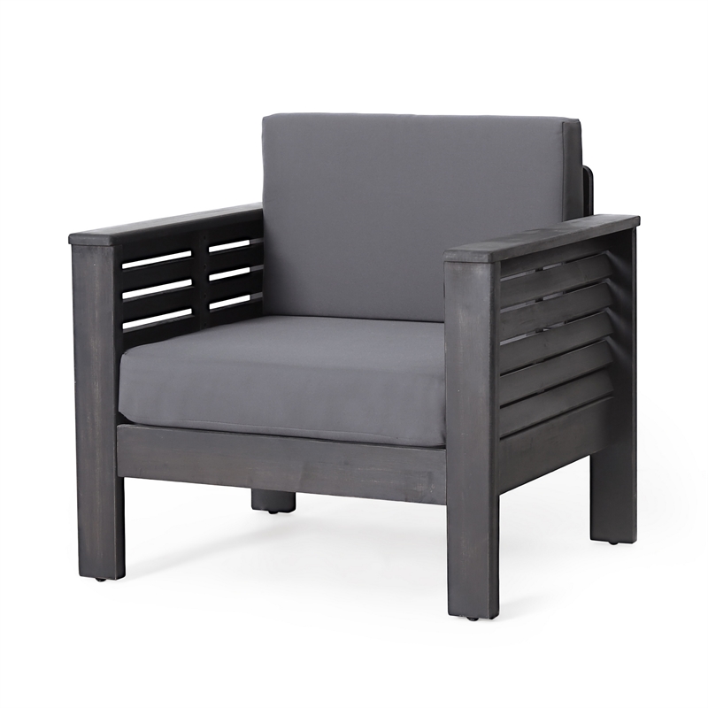 Siyal Outdoor Club Accent Chair Set of 2- Soft Dark Gray- Acacia Wood