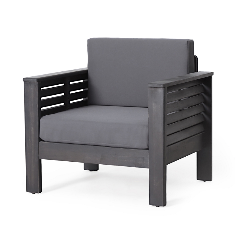 Siyal Outdoor Club Accent Chair Set of 2- Soft Dark Gray- Acacia Wood