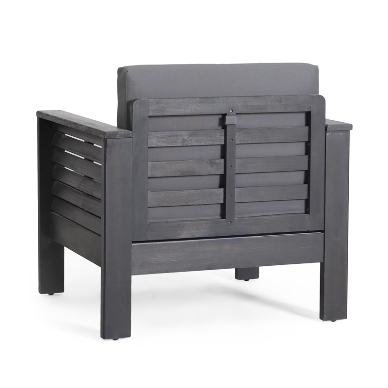 Siyal Outdoor Club Accent Chair Set of 2- Soft Dark Gray- Acacia Wood