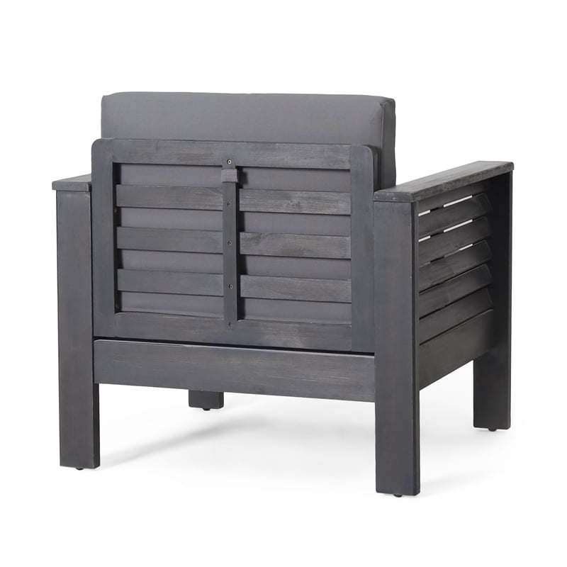 Siyal Outdoor Club Accent Chair Set of 2- Soft Dark Gray- Acacia Wood
