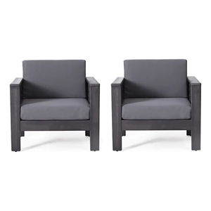 Siyal Outdoor Club Accent Chair Set of 2- Soft Dark Gray- Acacia Wood