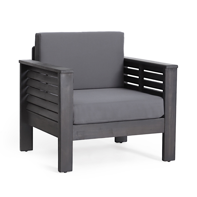Siyal Outdoor Club Accent Chair Set of 2- Soft Dark Gray- Acacia Wood