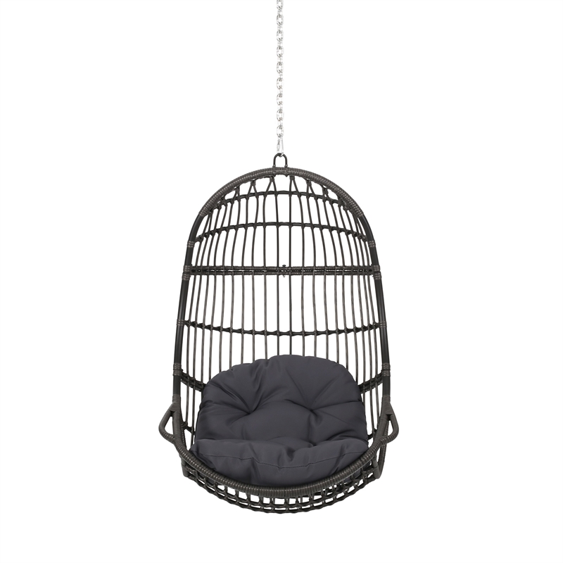 Fam Outdoor Hanging Lounge Chair Swing- Teardrop Design Gray Rattan