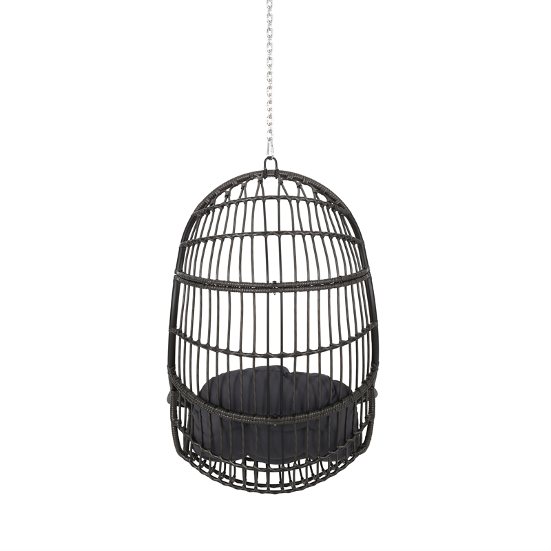 Fam Outdoor Hanging Lounge Chair Swing- Teardrop Design Gray Rattan