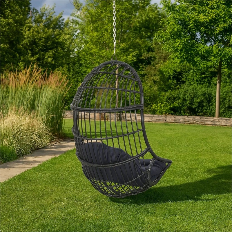 Fam Outdoor Hanging Lounge Chair Swing- Teardrop Design Gray Rattan