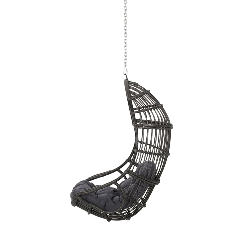 Fam Outdoor Hanging Lounge Chair Swing- Teardrop Design Gray Rattan