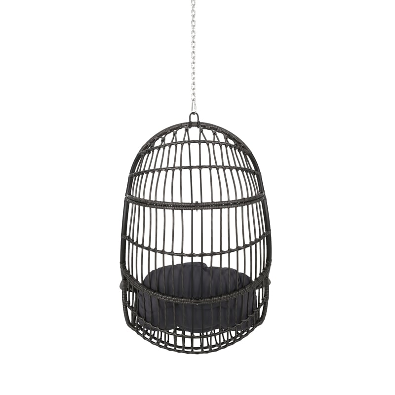 Fam Outdoor Hanging Lounge Chair Swing- Teardrop Design Gray Rattan