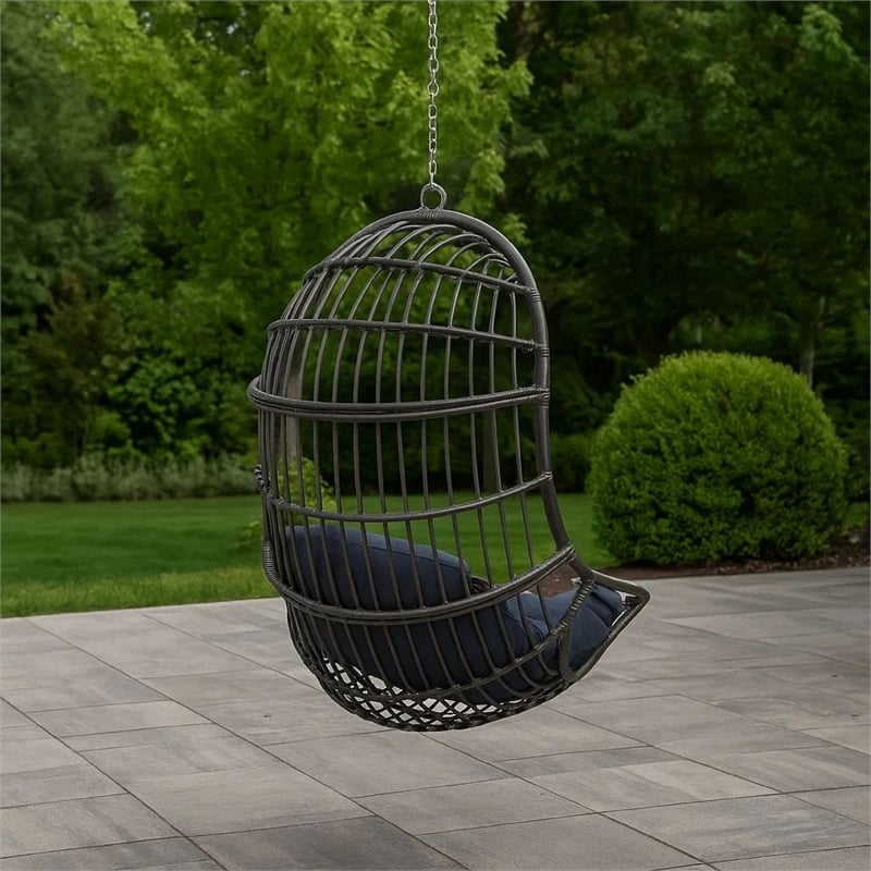 Fam Outdoor Hanging Lounge Chair Swing- Teardrop Design Gray Rattan