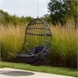 Fam Outdoor Hanging Lounge Chair Swing- Teardrop Design Gray Rattan