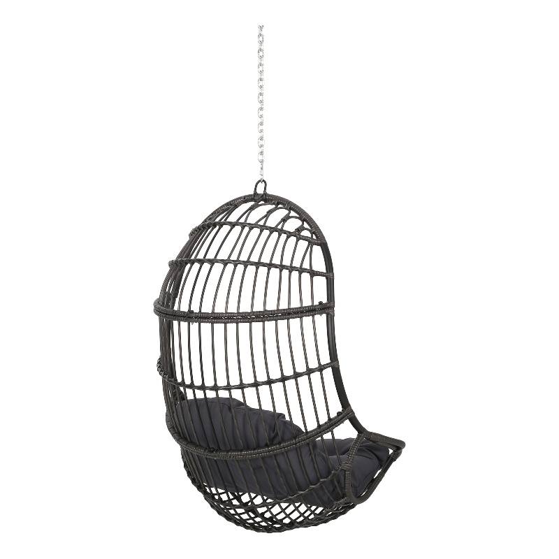 Fam Outdoor Hanging Lounge Chair Swing- Teardrop Design Gray Rattan
