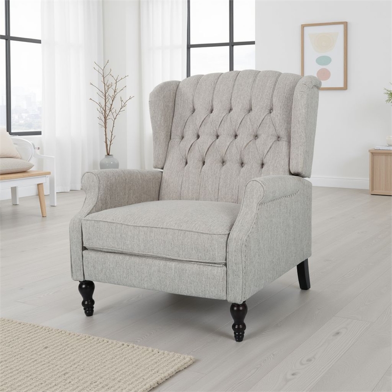 Jade Oversize Wide Chair Manual Recliner- Light Gray Tufted