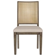 Andy Dining Side Chair Set of 2- Woven Rattan- Gray Fabric- Brown Wood