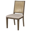Andy Dining Side Chair Set of 2- Woven Rattan- Gray Fabric- Brown Wood