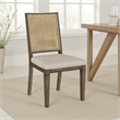 Andy Dining Side Chair Set of 2- Woven Rattan- Gray Fabric- Brown Wood