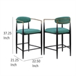 Tiara Counter Height Chair Set of 2- Teal Green- Black Metal 25 Inch