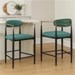 Tiara Counter Height Chair Set of 2- Teal Green- Black Metal 25 Inch