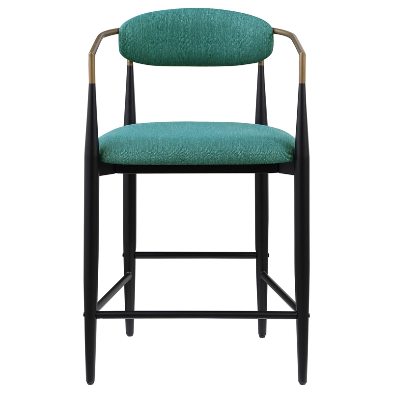 Tiara Counter Height Chair Set of 2- Teal Green- Black Metal 25 Inch