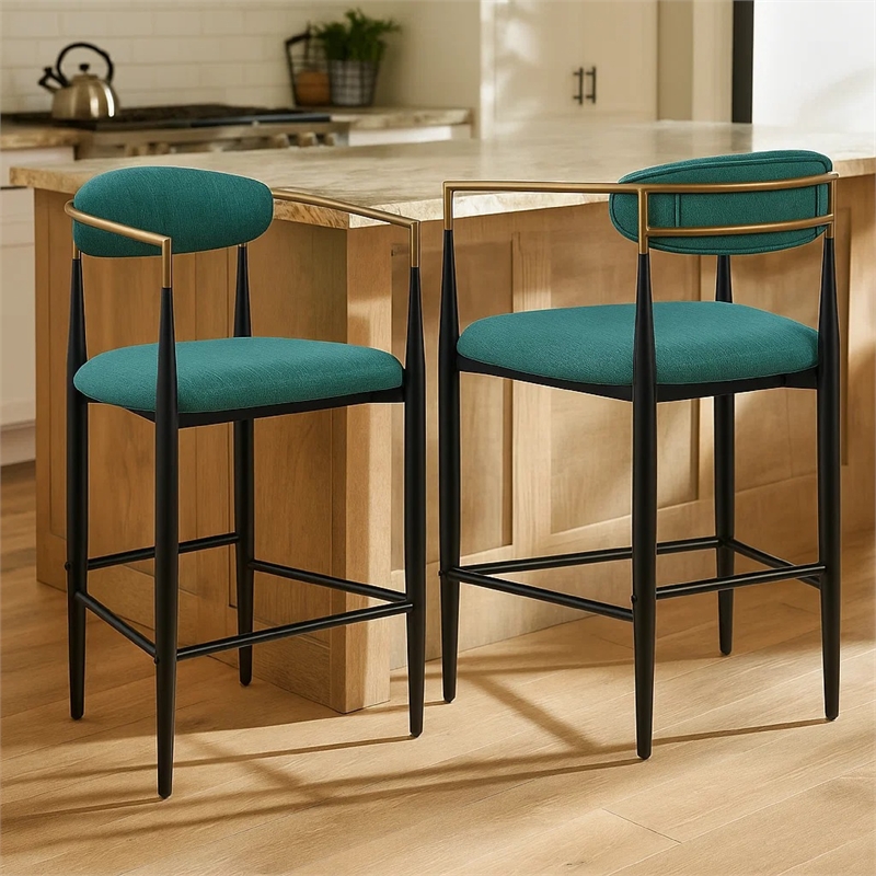 Tiara Counter Height Chair Set of 2- Teal Green- Black Metal 25 Inch