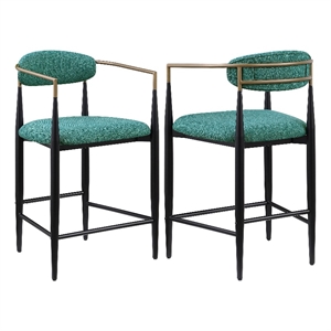 Tiara Counter Height Chair Set of 2- Teal Green- Black Metal 25 Inch