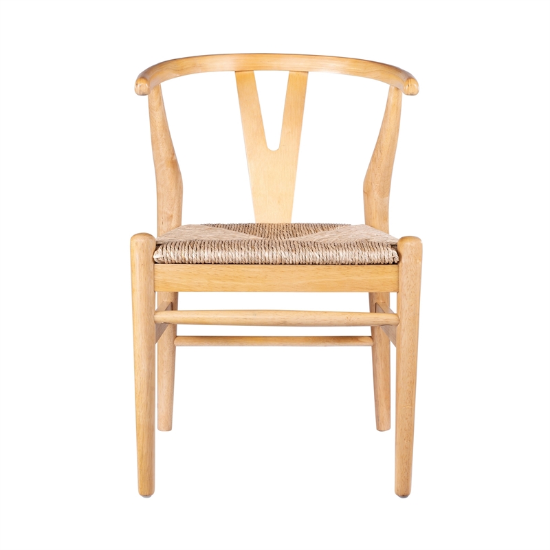 Cera Dining Chair Set of 2- Handwoven Rope Seat- Natural Brown Wood