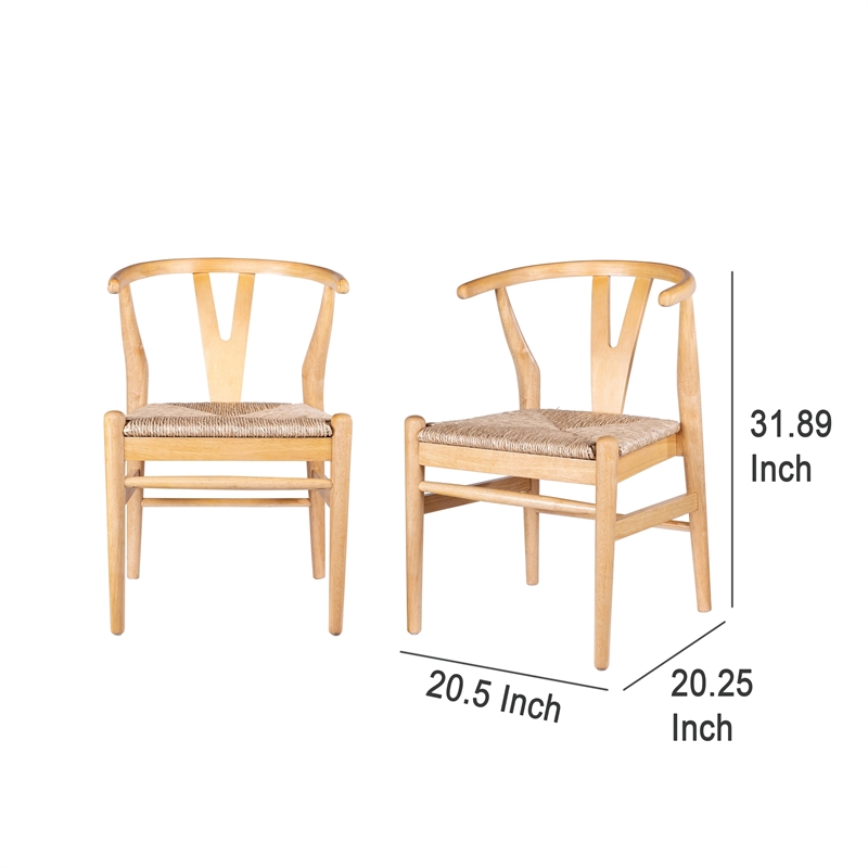 Cera Dining Chair Set of 2- Handwoven Rope Seat- Natural Brown Wood