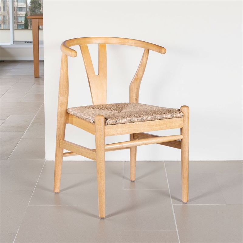 Cera Dining Chair Set of 2- Handwoven Rope Seat- Natural Brown Wood