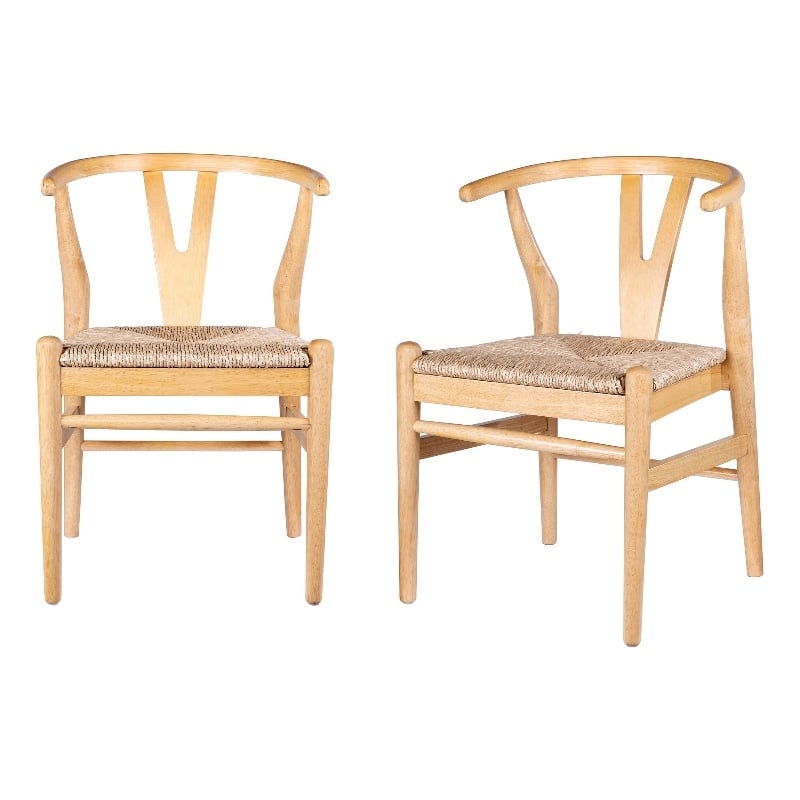 Cera Dining Chair Set of 2- Handwoven Rope Seat- Natural Brown Wood