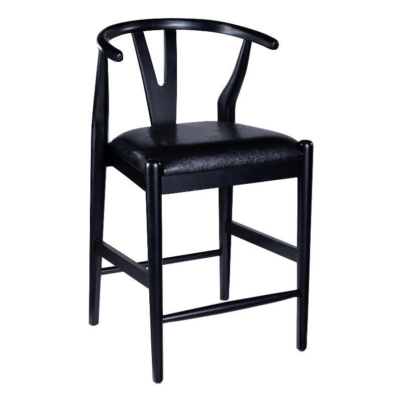 Cera Counter Stool Chair- Faux Leather Seat- Black Rubberwood