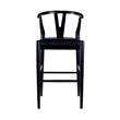 Cera Barstool Chair Set of 2- Rich Faux Leather Seat- Black Rubberwood