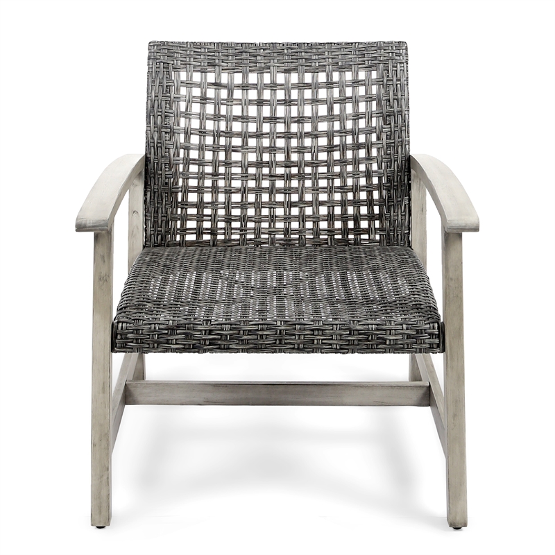Bops Outdoor Club Chair Set of 2- Graywash Acacia Wood- Gray Wicker
