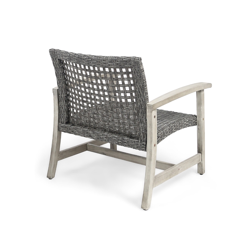 Bops Outdoor Club Chair Set of 2- Graywash Acacia Wood- Gray Wicker