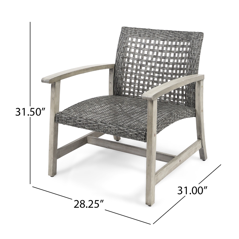 Bops Outdoor Club Chair Set of 2- Graywash Acacia Wood- Gray Wicker