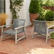 Bops Outdoor Club Chair Set of 2- Graywash Acacia Wood- Gray Wicker