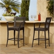 Fela Outdoor Barstool Chair Set of 2- Wicker Woven- Brown Iron Frame